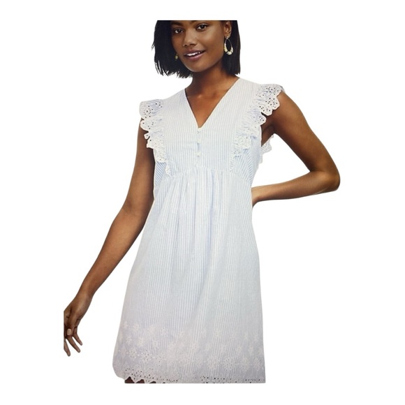 🚨Host Pick 🚨LOFT White Eyelet Midi Dress. Blue and white striped. - Picture 2 of 9